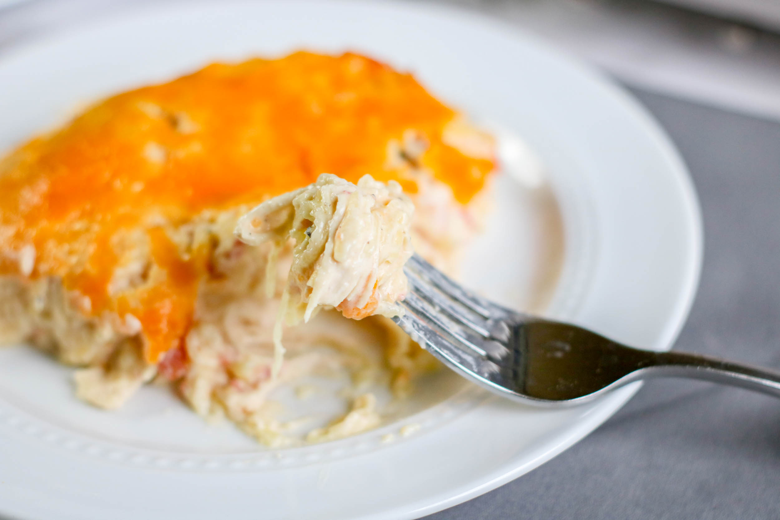 Easy & Delicious Low Carb Dinner - Creamy Chicken Spaghetti Bake